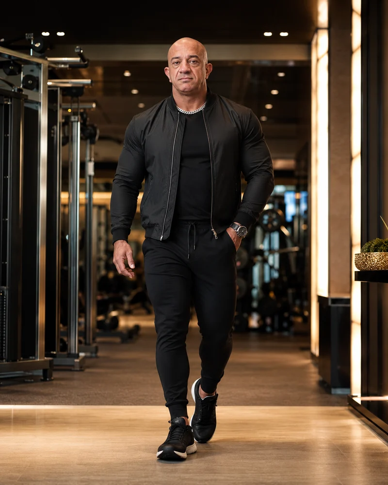 Akmal Kadri walking through a premium fitness training environment.